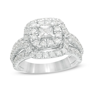 Previously Owned - 2.00 CT. T.W. Princess-Cut Diamond Double Frame Multi-Row Engagement Ring in 10K White Gold