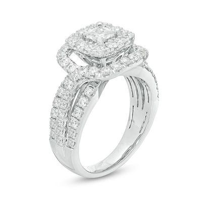 Previously Owned - 2.00 CT. T.W. Princess-Cut Diamond Double Frame Multi-Row Engagement Ring in 10K White Gold