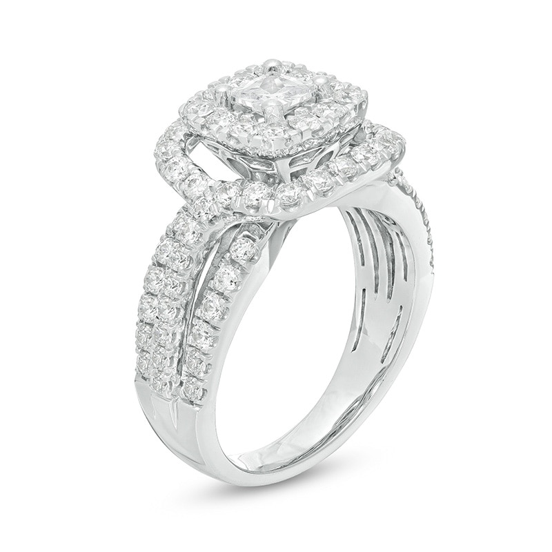 Previously Owned - 2.00 CT. T.W. Princess-Cut Diamond Double Frame Multi-Row Engagement Ring in 10K White Gold