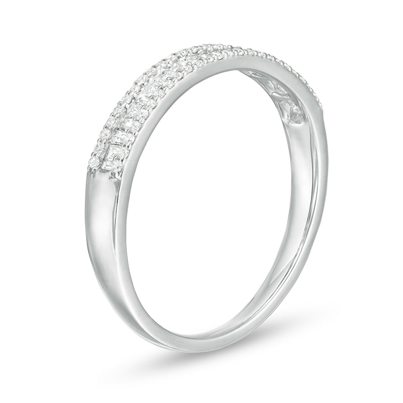 Previously Owned - 0.25 CT. T.W. Baguette and Round Diamond Triple Row Anniversary Band in 10K White Gold|Peoples Jewellers