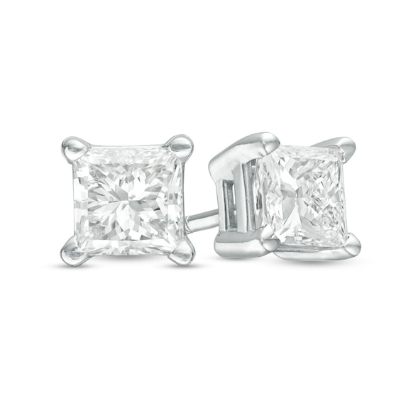 Previously Owned - Princess-Cut Diamond Accent Crown Royal Earrings in 14K White Gold