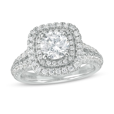 Previously Owned - Vera Wang Love Collection 1.69 CT. T.W. Diamond Cushion Frame Engagement Ring in 14K White Gold