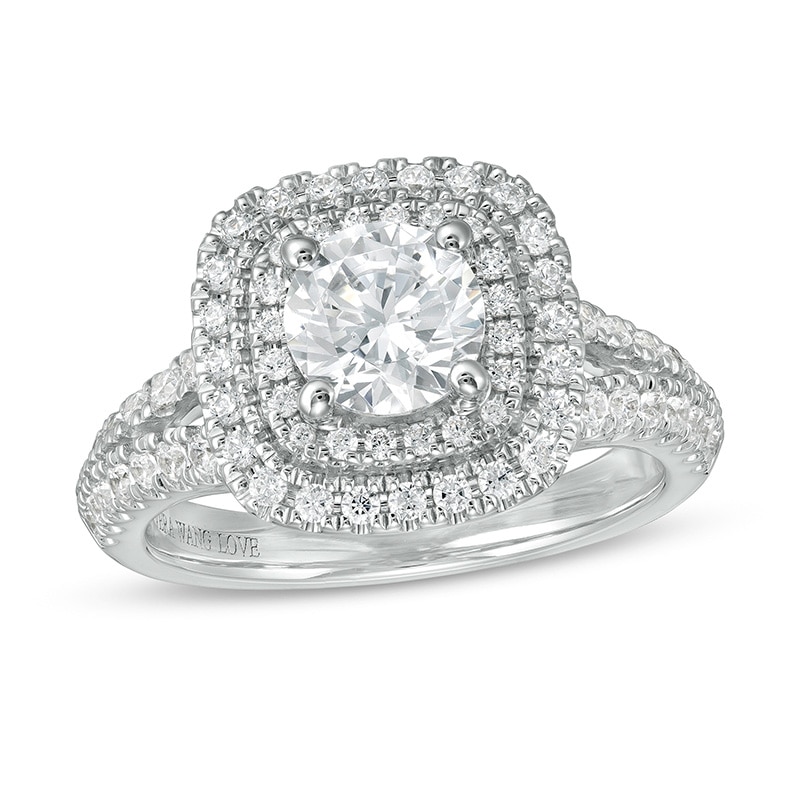 Previously Owned - Vera Wang Love Collection 1.69 CT. T.W. Diamond Cushion Frame Engagement Ring in 14K White Gold|Peoples Jewellers