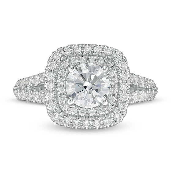 Previously Owned - Vera Wang Love Collection 1.69 CT. T.W. Diamond Cushion Frame Engagement Ring in 14K White Gold