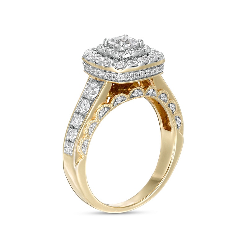 Previously Owned - 1.25 CT. T.W.  Princess-Cut Diamond Double Frame Engagement Ring in 14K Gold (I/I1)