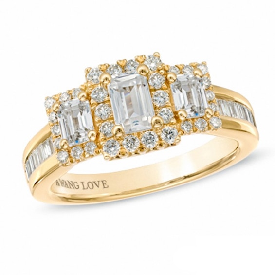 Previously Owned - Vera Wang Love Collection 1.45 CT. T.W. Emerald-Cut Diamond Three Stone Ring in 14K Gold