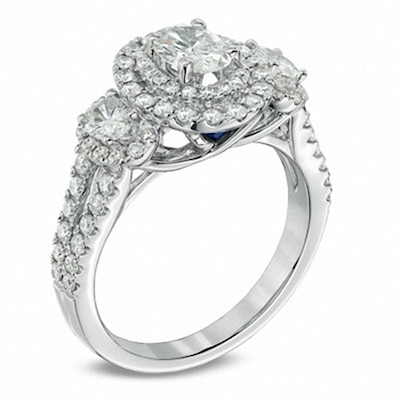 Previously Owned - Vera Wang Love Collection 1.45 CT. T.W. Oval Diamond Three Stone Engagement Ring in 14K White Gold