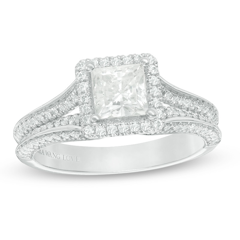 Main Image 1 of Previously Owned - Vera Wang Love Collection 1.45 CT. T.W. Princess-Cut Diamond Frame Engagement Ring in 14K White Gold