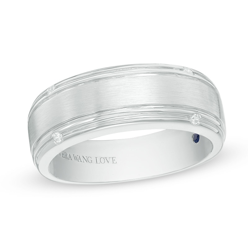 Previously Owned - Vera Wang Love Collection Men's 0.04 CT. T.W. Diamond  Four Stone Wedding Band in 14K White Gold