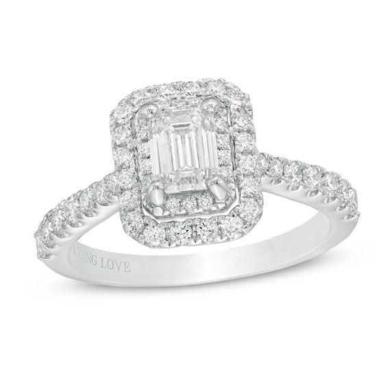 Previously Owned - Vera Wang Love Collection 1.29 CT. T.W. Emerald-Cut Diamond Frame Engagement Ring in 14K White Gold