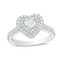 Previously Owned - Vera Wang Love Collection 0.95 CT. T.W. Heart-Shaped Diamond Double Frame Ring in 14K White Gold