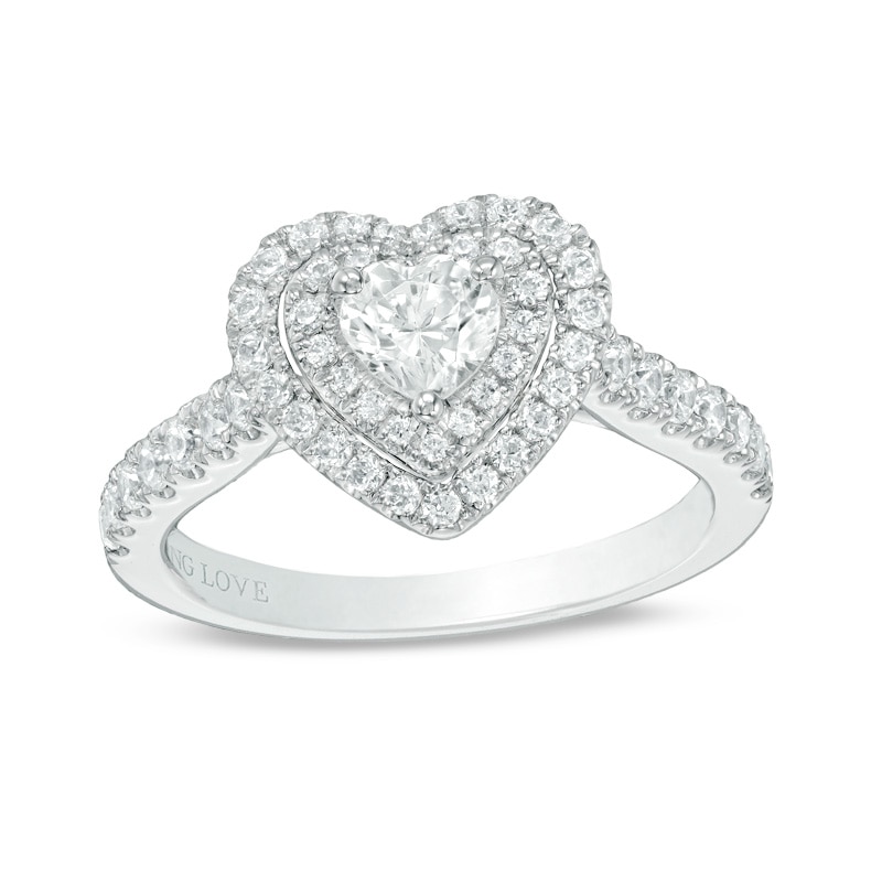 Previously Owned - Vera Wang Love Collection 0.95 CT. T.W. Heart-Shaped Diamond Double Frame Ring in 14K White Gold|Peoples Jewellers