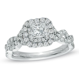 Previously Owned - Vera Wang Love Collection 1.00 CT. T.W. Princess-Cut Diamond Frame Twist Ring in 14K White Gold