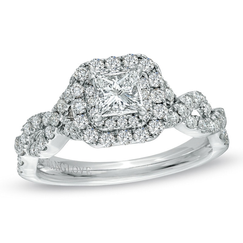 Main Image 1 of Previously Owned - Vera Wang Love Collection 1.00 CT. T.W. Princess-Cut Diamond Frame Twist Ring in 14K White Gold