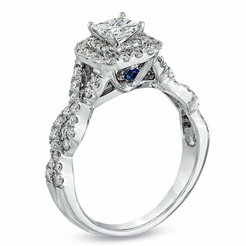 Main Image 2 of Previously Owned - Vera Wang Love Collection 1.00 CT. T.W. Princess-Cut Diamond Frame Twist Ring in 14K White Gold