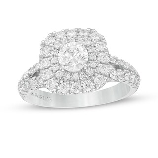 Previously Owned - Vera Wang Love Collection 1.45 CT. T.W. Diamond Double Cushion Frame Ring in 14K White Gold