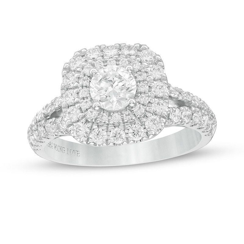 Previously Owned - Vera Wang Love Collection 1.45 CT. T.W. Diamond Double Cushion Frame Ring in 14K White Gold|Peoples Jewellers