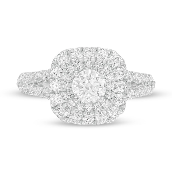 Previously Owned - Vera Wang Love Collection 1.45 CT. T.W. Diamond Double Cushion Frame Ring in 14K White Gold