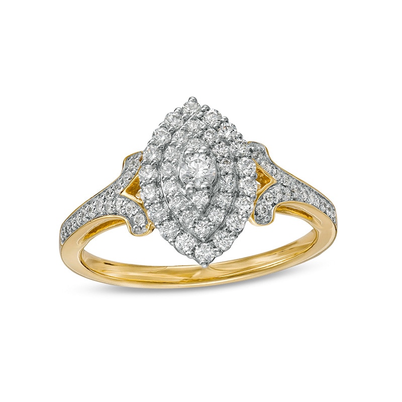 Previously Owned - 0.50 CT. T.W. Marquise-Shaped Multi-Diamond Split Shank Ring in 10K Gold|Peoples Jewellers