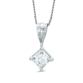 Previously Owned - 0.25 CT. Princess-Cut Diamond Solitaire Crown Royal Pendant in 14K White Gold (J/I3)