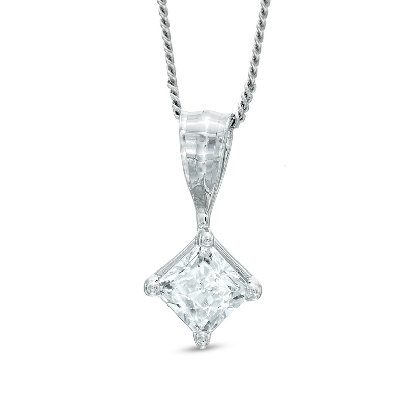 Previously Owned - 0.25 CT. Princess-Cut Diamond Solitaire Crown Royal Pendant in 14K White Gold (J/I3)|Peoples Jewellers