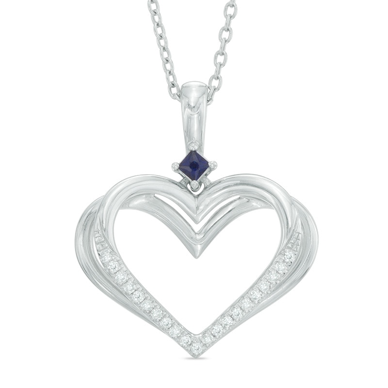 Previously Owned - The Kindred Heart from Vera Wang Love Collection Sapphire and Diamond Pendant in Sterling Silver