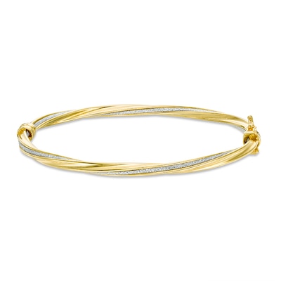 Previously Owned - Italian Gold Glitter Enamel Stripe Twist Bangle in 14K Gold