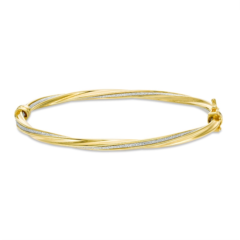 Previously Owned - Italian Gold Glitter Enamel Stripe Twist Bangle in 14K Gold