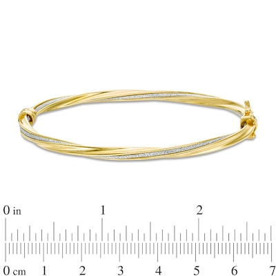 Previously Owned - Italian Gold Glitter Enamel Stripe Twist Bangle in 14K Gold