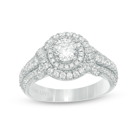 Previously Owned - Vera Wang Love Collection 1.23 CT. T.W. Diamond Double Frame Twist Engagement Ring in 14K White Gold