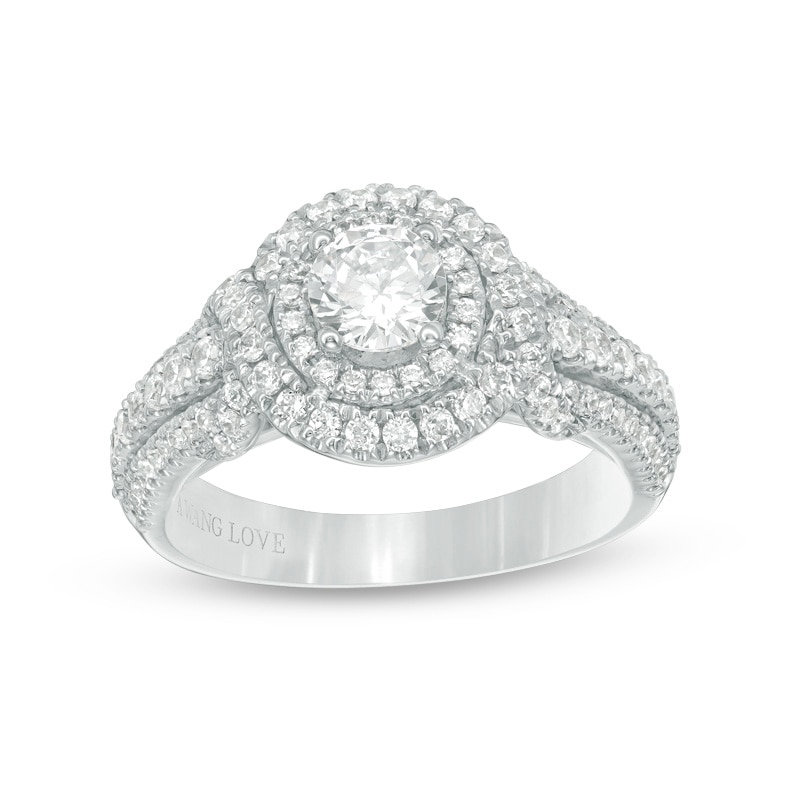 Previously Owned - Vera Wang Love Collection 1.23 CT. T.W. Diamond Double Frame Twist Engagement Ring in 14K White Gold|Peoples Jewellers