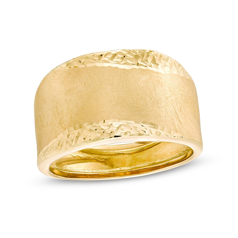 Previously Owned - Italian Gold Diamond-Cut and Satin Wave Ring in 14K Gold - Size 7|Peoples Jewellers