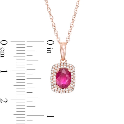 Previously Owned - Oval Ruby and 0.15 CT. T.W. Diamond Cushion-Shaped Double Frame Pendant in 10K Rose Gold