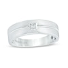 Previously Owned - Vera Wang Love Collection Men’s 0.07 CT. Square Diamond Centre Groove Wedding Band in 14K White Gold