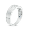 Previously Owned - Vera Wang Love Collection Men’s 0.07 CT. Square Diamond Centre Groove Wedding Band in 14K White Gold