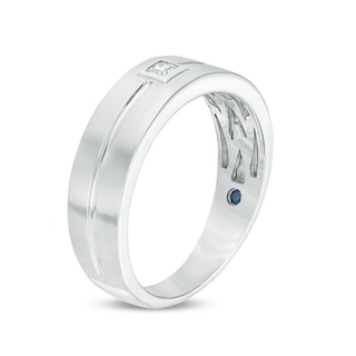 Previously Owned - Vera Wang Love Collection Men’s 0.07 CT. Square Diamond Centre Groove Wedding Band in 14K White Gold