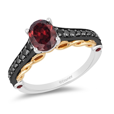 Previously Owned - Enchanted Disney Villains Evil Queen Oval Garnet and Diamond Ring in Sterling Silver and 10K Gold