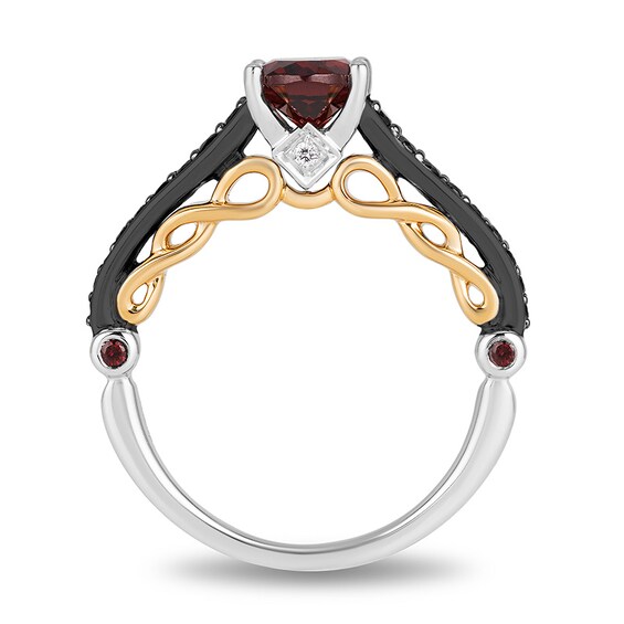 Previously Owned - Enchanted Disney Villains Evil Queen Oval Garnet and Diamond Ring in Sterling Silver and 10K Gold