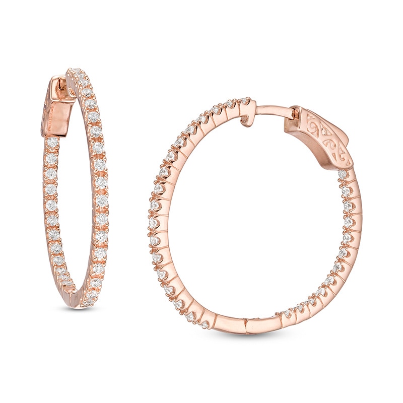 Previously Owned - 1.00 CT. T.W. Diamond Inside-Out Hoop Earrings in 10K Rose Gold|Peoples Jewellers