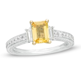 Previously Owned - Vera Wang Love Collection Octagonal Sapphire and 0.69 CT. T.W. Diamond Ring in 14K Two-Tone Gold