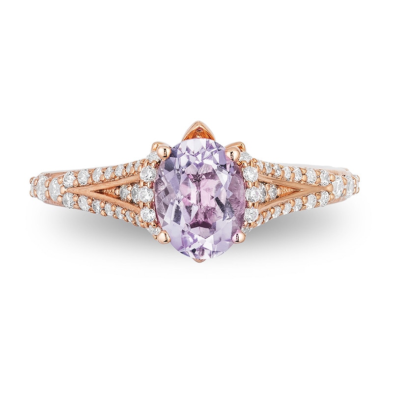 Previously Owned - Enchanted Disney Rapunzel Oval Amethyst and 0.32 CT. T.W. Diamond Engagement Ring in 14K Rose Gold|Peoples Jewellers