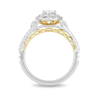 Previously Owned - Enchanted Disney Belle 1.23 CT. T.W. Oval Diamond Double Frame Engagement Ring in 14K Two-Tone Gold