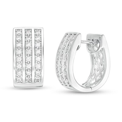 Previously Owned - 1.00 CT. T.W. Diamond Triple Row Huggie Hoop Earrings in Sterling Silver