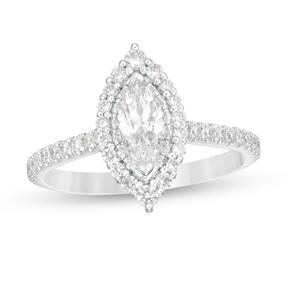 Previously Owned - 0.95 CT. T.W. Marquise Diamond Frame Engagement Ring in 14K White Gold