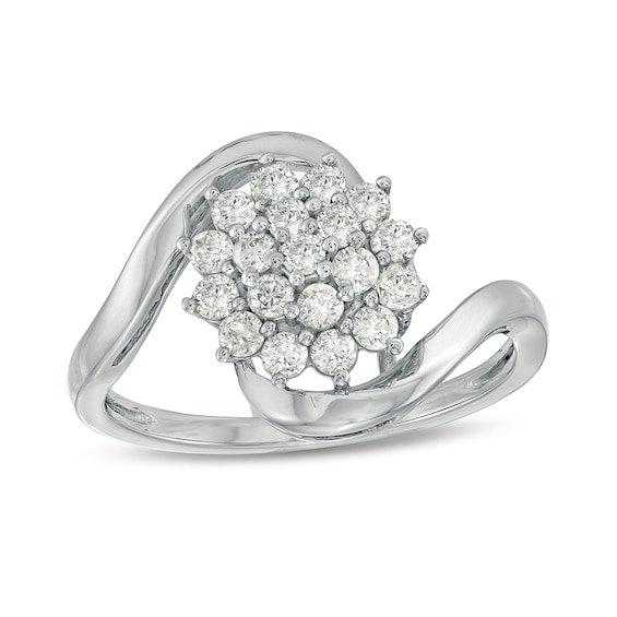 Previously Owned - 0.50 CT. T.W. Composite Diamond Flower Bypass Ring in 10K White Gold