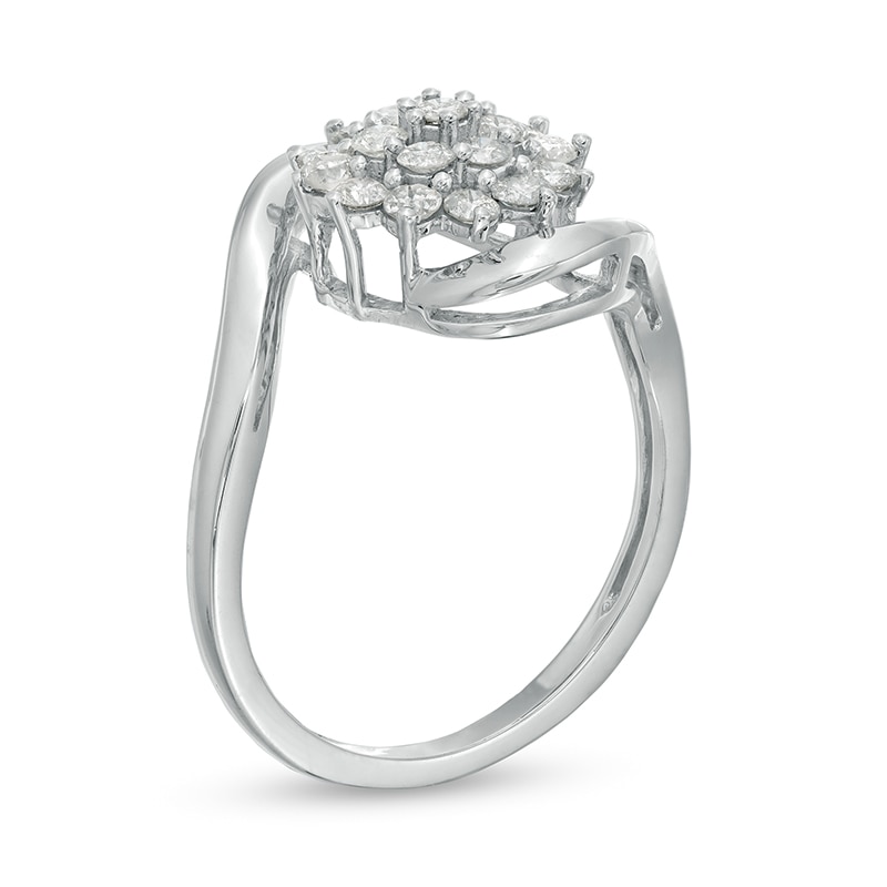 Previously Owned - 0.50 CT. T.W. Composite Diamond Flower Bypass Ring in 10K White Gold|Peoples Jewellers
