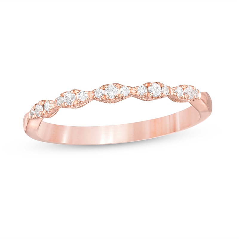 Previously Owned - 0.12 CT. T.W. Diamond Vintage-Style Scallop Edge Anniversary Band in 10K Rose Gold|Peoples Jewellers