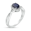 Thumbnail Image 3 of Previously Owned - Oval Blue Sapphire and 0.08 CT. T.W. Diamond Frame Twist Shank Ring in 10K White Gold