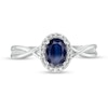 Thumbnail Image 4 of Previously Owned - Oval Blue Sapphire and 0.08 CT. T.W. Diamond Frame Twist Shank Ring in 10K White Gold