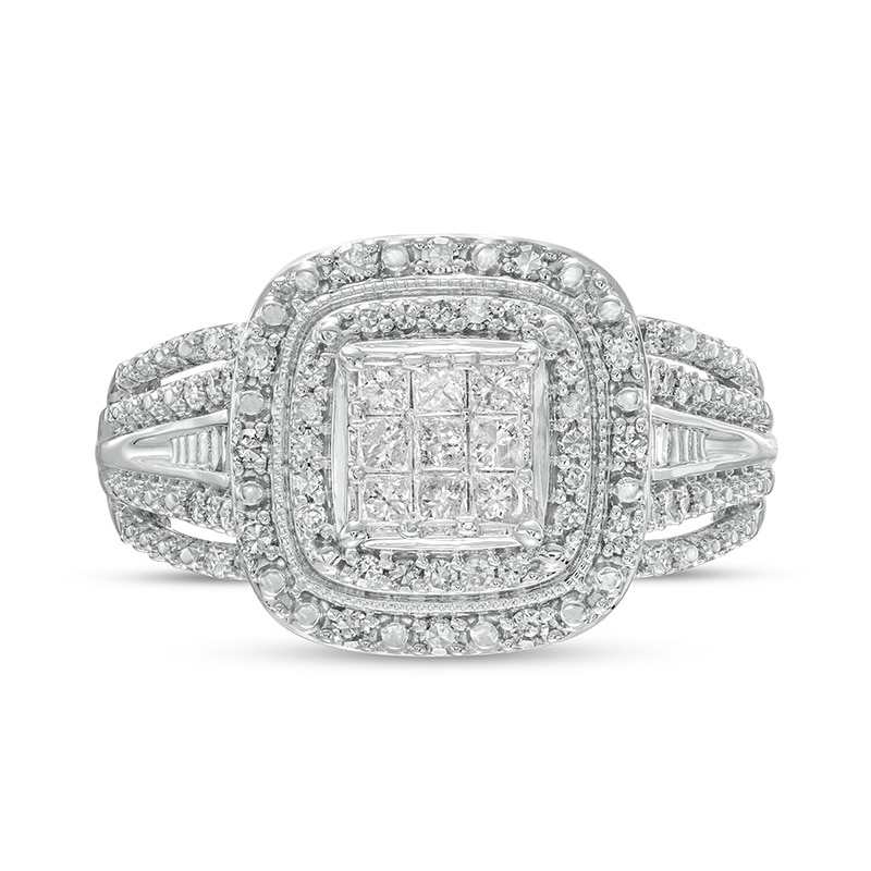 Previously Owned - 0.50 CT. T.W. Princess-Cut Multi-Diamond Vintage-Style Engagement Ring in 10K White Gold|Peoples Jewellers